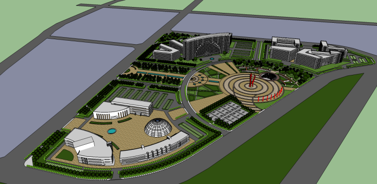 现代办公区中庭景观资料下载-现代办公商业景观广场su模型