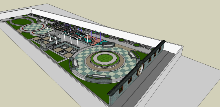 su中式景观景墙资料下载-中式小广场公园景观su模型（象棋主题，含：公园运动器材）