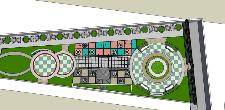 中式小廣場公園景觀su模型(象棋主題,含:公園運動器材)