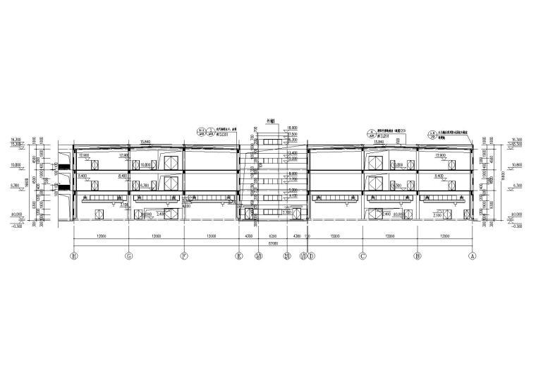 三层钢筋混凝土工业厂房全套施工图设计（CAD）-剖面图