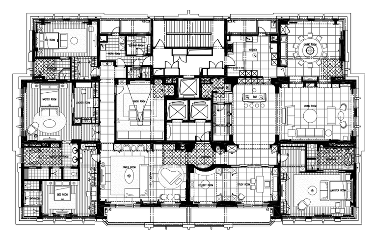 户型施工图cad资料下载-[上海]邱德光-上海黄浦滩名苑600户型全套CAD施工图+官方摄影+造价清单