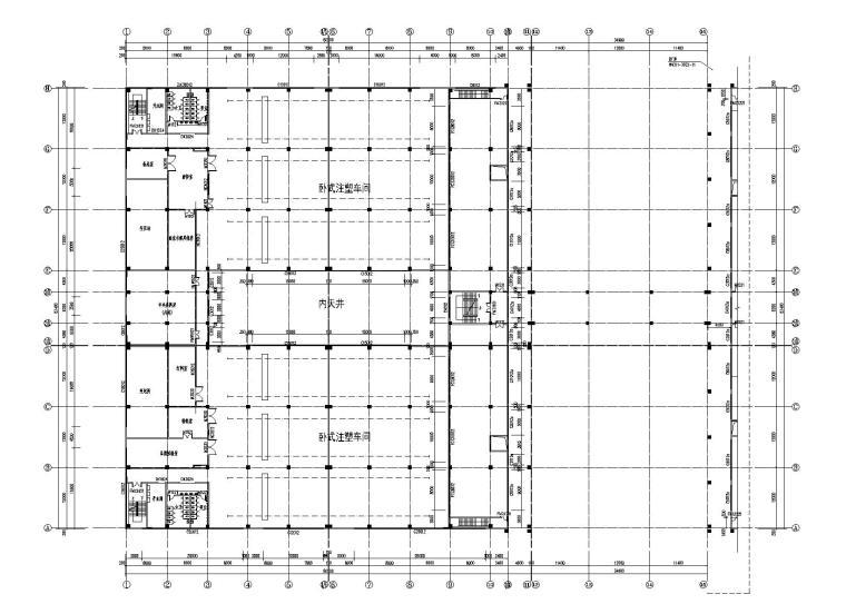 三层钢筋混凝土工业厂房全套施工图设计（CAD）-标高处窗户平面定位图