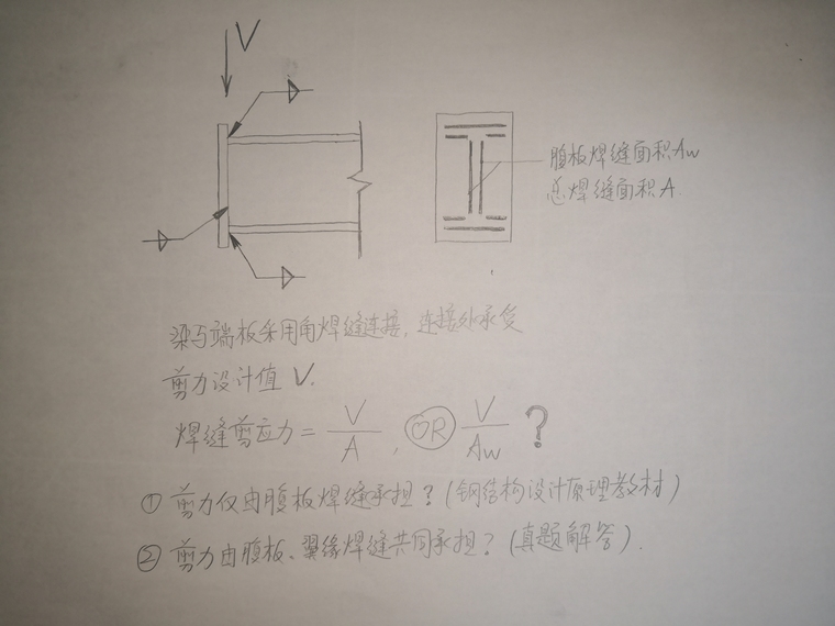 角焊缝的计算资料下载-关于钢梁与端板之间的角焊缝连接剪应力计算问题