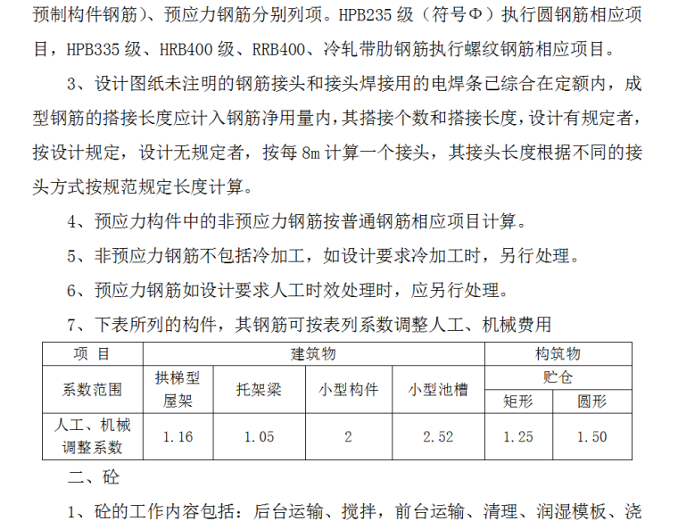 湖南建筑工程消耗量标准-钢筋工程