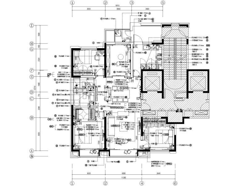 北京知名地产翡翠长安140户型样板间丨设计方案两版+施工图+物料书-6电位布置图