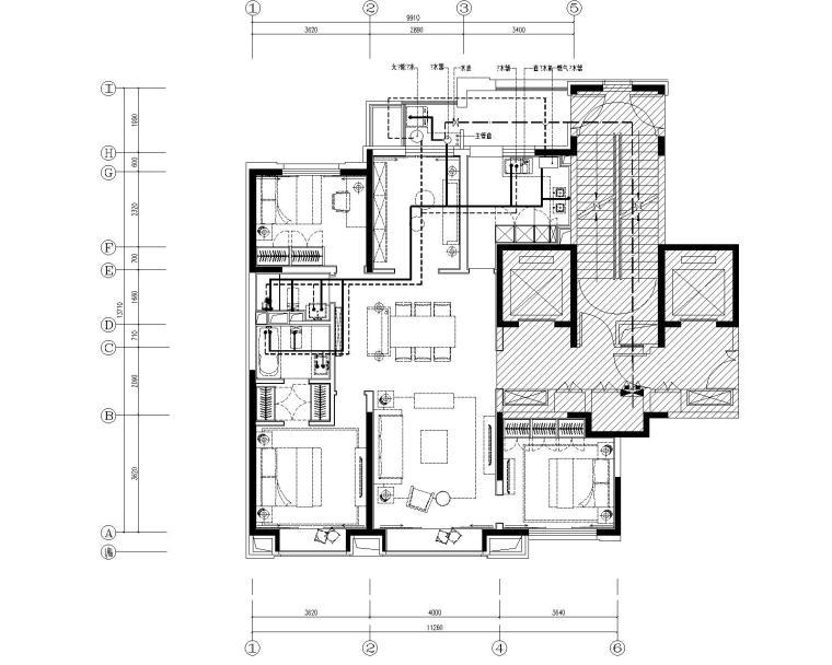 北京知名地产翡翠长安140户型样板间丨设计方案两版+施工图+物料书-7给水布置图