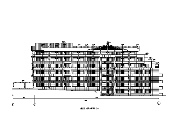 [海南]6层钢混框架结构学生宿舍全套施工图（建筑结构水暖电）-学生宿舍轴立面图