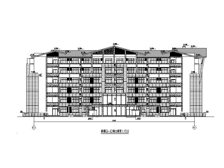 [海南]6层钢混框架结构学生宿舍全套施工图（建筑结构水暖电）-学生宿舍立面图