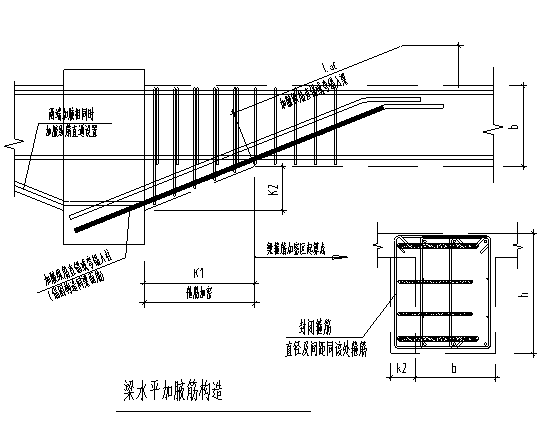 [海南]6层钢混框架结构学生宿舍全套施工图（建筑结构水暖电）-梁水平加腋筋构造