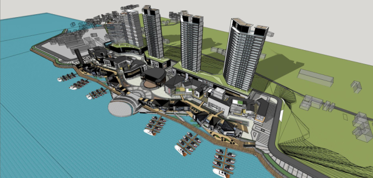 新中式高层住宅设计方案资料下载-碧口水城滨河新中式商业+高层住宅建筑模型设计