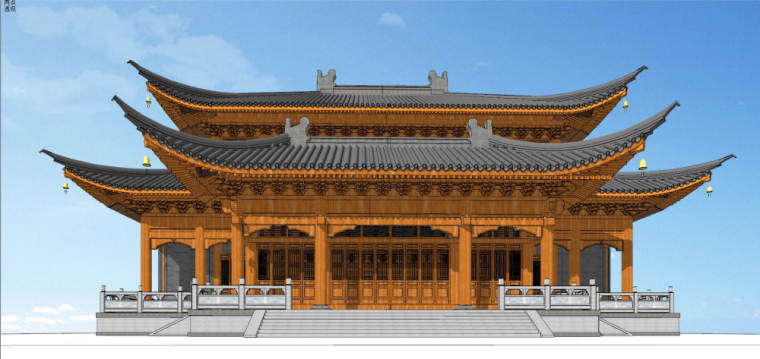 中式风格古建筑图纸资料下载-大雄宝殿古建筑模型设计（中式风格）