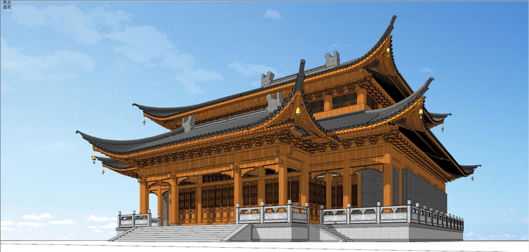 大雄宝殿古建筑模型设计(中式风格)