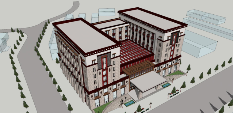 现代藏式建筑设计资料下载-古格王朝藏式酒店建筑模型设计