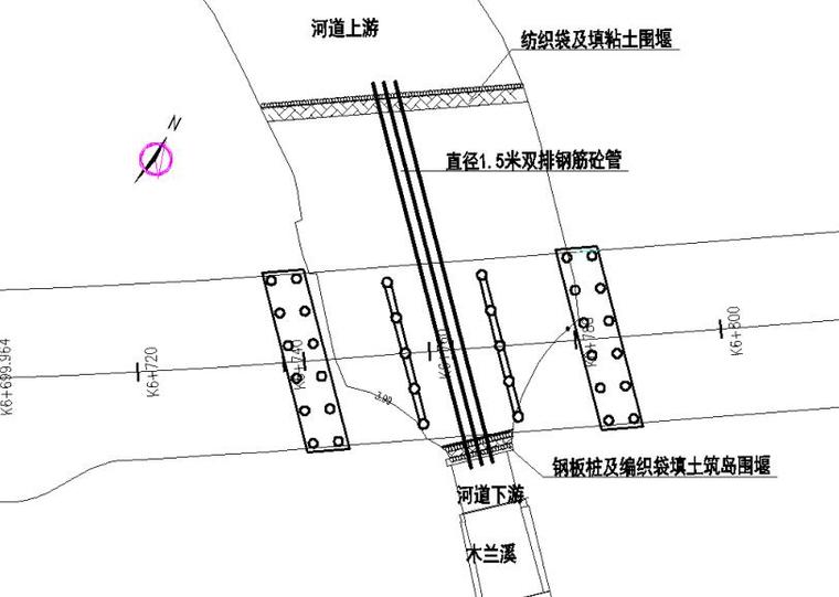 [福建]桥梁河道临时围堰专项施工方案（钢板桩+钢筋砼涵管）-肖桥河道临时围堰施工平面布置图