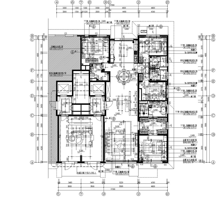 北京五矿知名地产如园四居室样板间CAD全套施工图+软装设计方案+效果图-2天花图_看图王