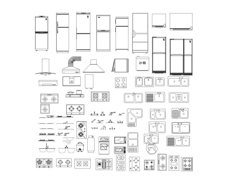 cad厨房块图资料下载-室内装修设计-厨房类图库图块大全