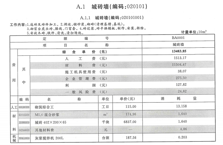 2018年重庆市仿古建筑工程计价定额-转城墙定额