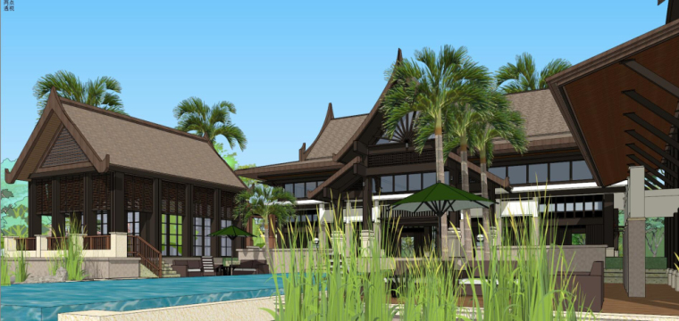 互通式立交景观设计资料下载-傣式风格滨水休闲度假会所模型设计（2018年）