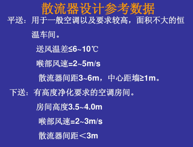 空调区的气流组织和空调风管系统-散流器设计参考数据