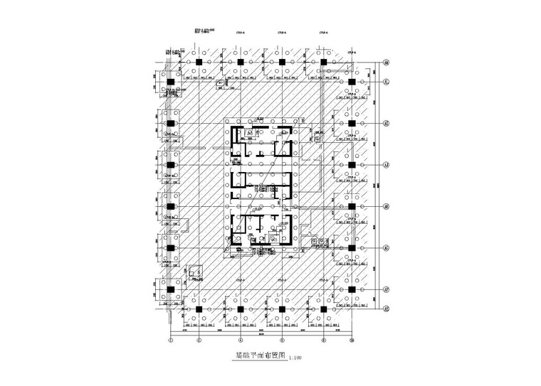 23层框筒结构写字楼全套图建筑结构水暖电-基础平面布置图2