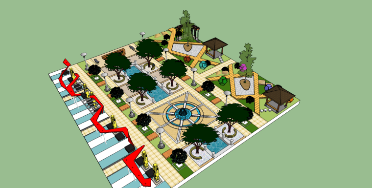 条形广场景观设计su资料下载-现代小广场景观SU模型