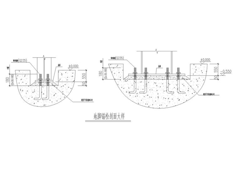 单层钢-砼结构商场建筑结构施工图2016-地脚锚栓剖面大样
