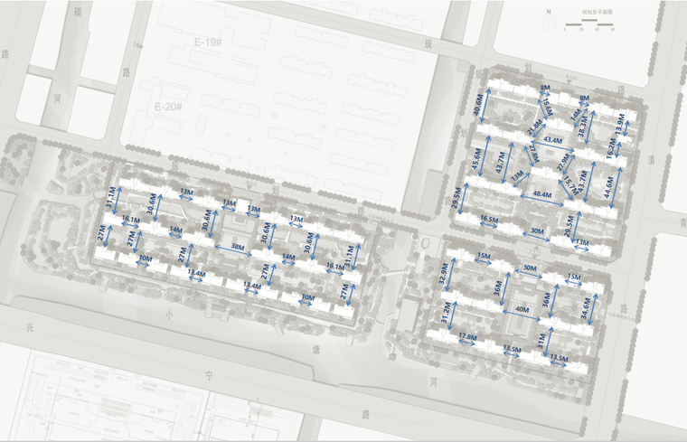 [浙江]中式风格居住区建筑方案文本（拓维设计|PPT+141页）-建筑间距分析