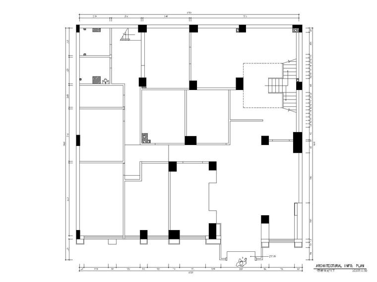 某地区天畝会所唐庄室内装修设计全套CAD施工图-一层墙体定位图