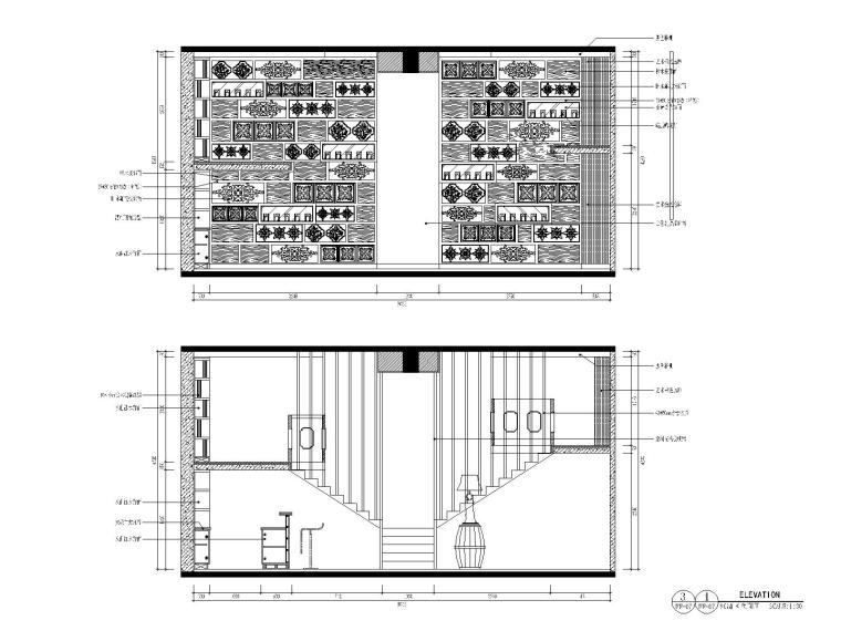 某地区天畝会所唐庄室内装修设计全套CAD施工图-红酒区立面图2
