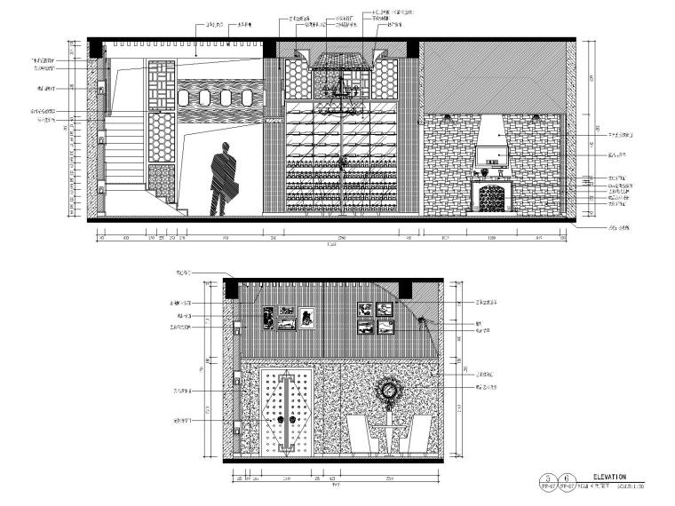 某地区天畝会所唐庄室内装修设计全套CAD施工图-红酒区立面图3