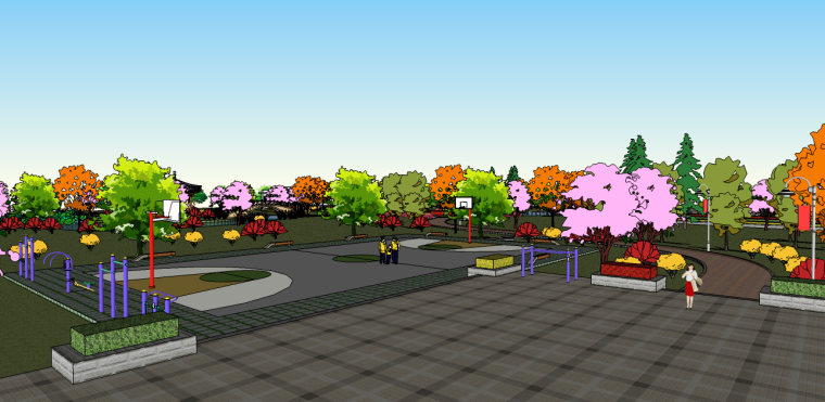 滨湖乐寿公园景观su模型（健身设施，公共卫生间，篮球场，雕塑）-乐寿公园 8