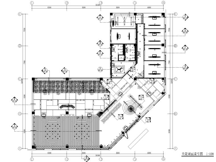 [惠州]华日理想住宅售楼处施工图+效果图-天花剖面索引图