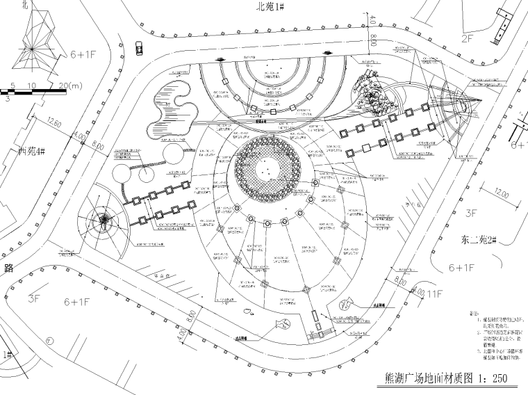 工程板房布置平面图资料下载-熊湖广场CAD总平面图,广场平面石材质布置平面图