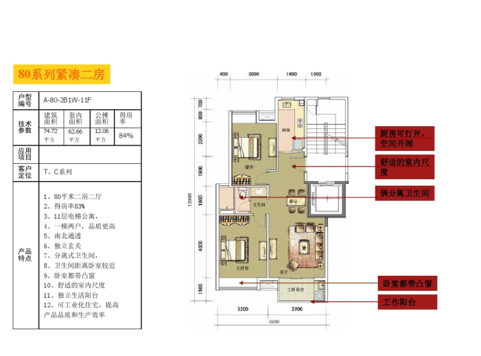 知名地产超经典户型设计分析（PDF）-80系列紧凑二房