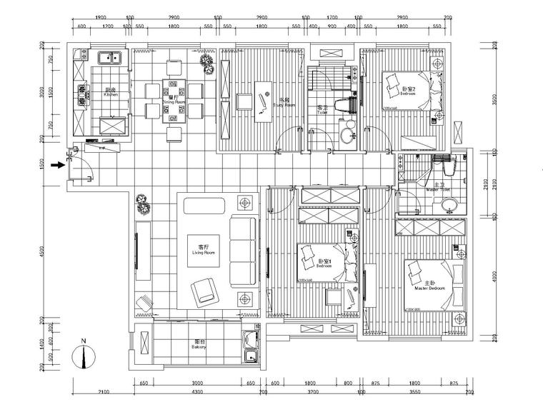 ​河南宏力新村商务广场样板房施工图+效果-平面布置图