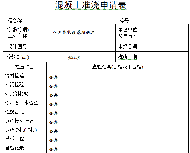 混凝土准浇申请表