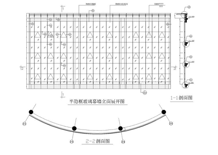 车间办公用房玻璃幕墙结构施工图-半隐框玻璃幕墙立面展开图