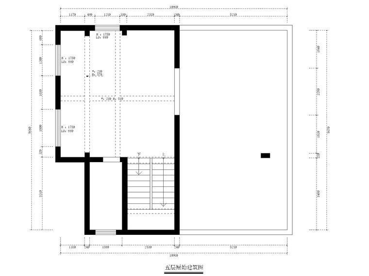 [福州]品川-长乐三居室别墅样板房室内装修CAD施工图+效果图+实景拍摄-原始墙体图