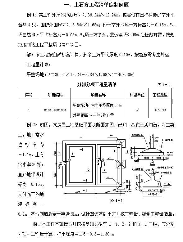 工程量清单计价编制实例(土建)-1、土石方工程清单编制例题