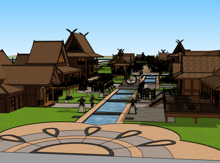 城市建筑群草图模型资料下载-中式木结构建筑群模型设计