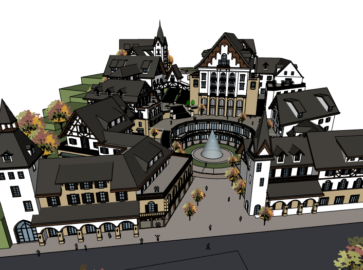 传统商业建筑模型资料下载-古典商业小镇建筑模型设计