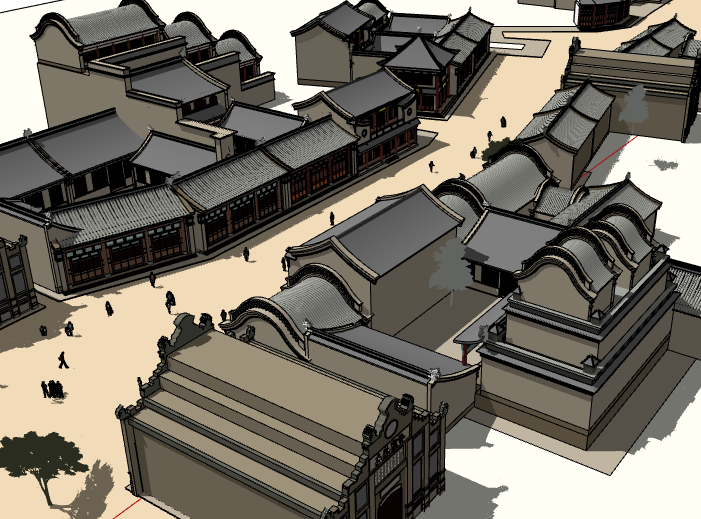 黄龙溪古镇设计文本资料下载-中式古镇建筑模型设计