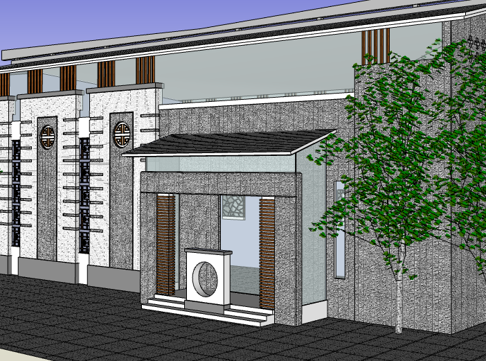 中式风格l型住宅建筑模型设计