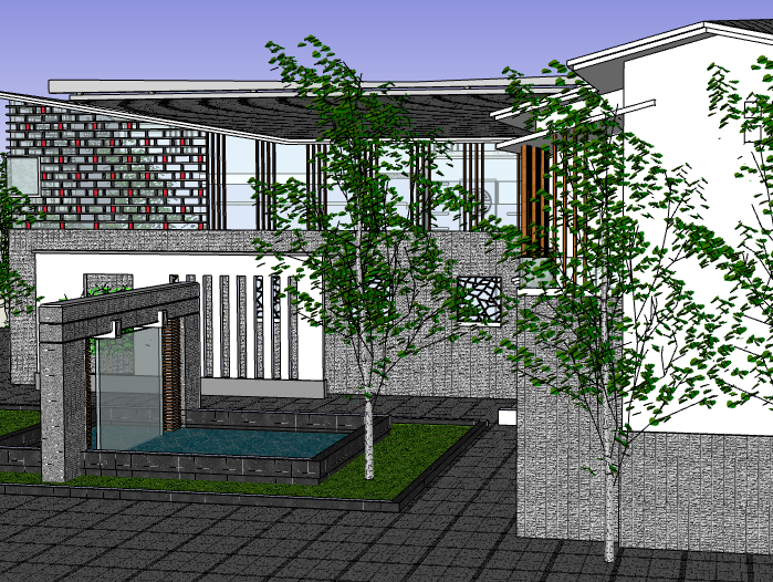 中式风格l型住宅建筑模型设计