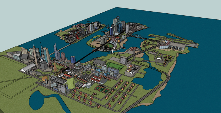 城市规划经典案例模型资料下载-滨海城市规划su模型