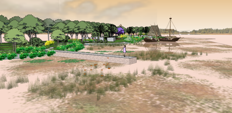 鄂尔多斯公园绿化资料下载-湿地公园景观su模型