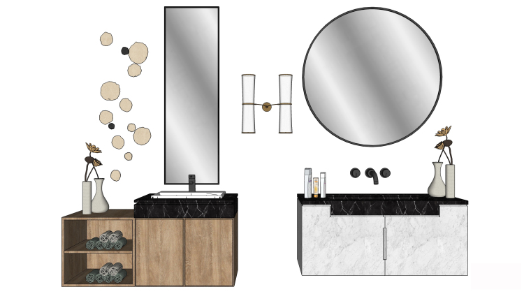 轻奢室内卫生间卫浴洁具浴室柜家具全套草图大师设计素材库-模型(3)