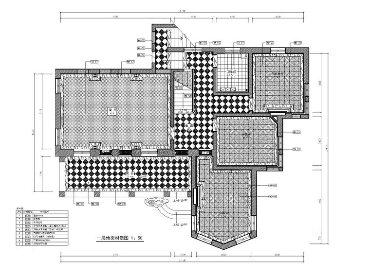 [河北]沈钧儒故居-3三层别墅室内装修CAD-地面铺装图