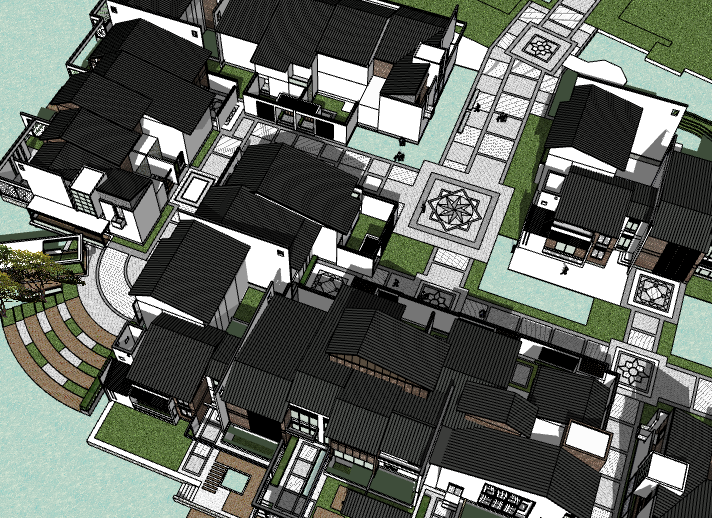 绿城中式别墅建筑设计资料下载-中式休闲度假别墅区建筑设计模型