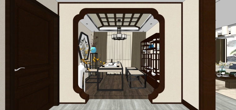 成都新中式家装资料下载-新中式风格家装SU室内模型设计